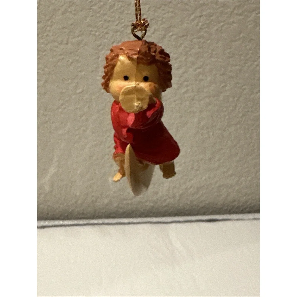 Vintage Hong Kong Plastic Christmas Ornament Angel Sitting on Moon Cherub